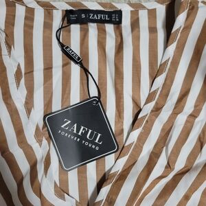 Zaful Brown and White Striped Shirt